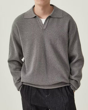 Textured Knit Polo Sweater