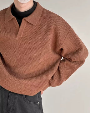 Textured Knit Polo Sweater
